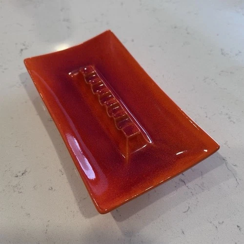 Royal Haeger R125 Red Orange Ceramic Rectangular Ashtray USA Art Pottery Glossy