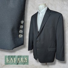 Lauren Ralph Lauren Blazer Sport Coat Mens 48R Solid Black Wool 2 Button Front