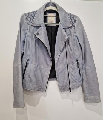 Y2K Pastel Lilac Leather Moto Jacket 2000s Washed Leather Biker Jacket Soft