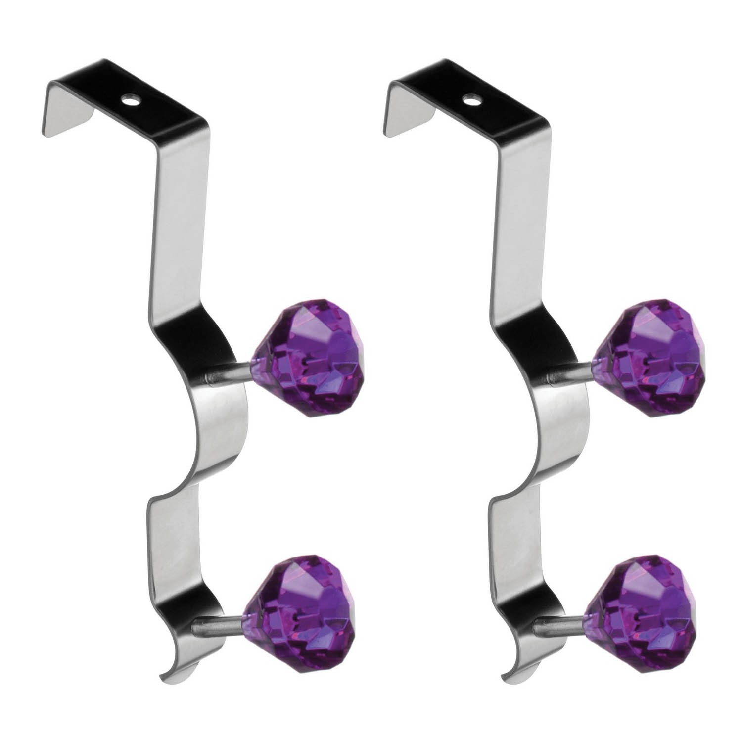 Set Of 2 Double Over Door Towel Clothes Hanger Rack Hook Chrome Purple Diamante