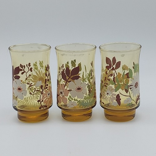 Vintage Libbey Brown/Amber Fade Daisy Small Juice Glasses ~ Lot Of 3