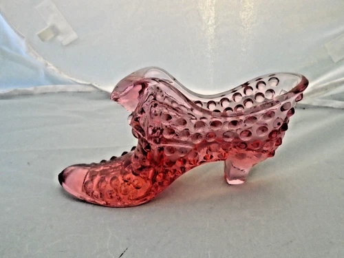 Fenton Glass ( UNMARKED ) Pink Hobnail Cat Head Shoe