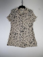 CITI DRESS Shirt Dress Womens 14 Beige Animal Print Short Sleeve Button Front