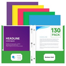 Pocket Folders, 130 Pack Pocket Folders with Prongs, 2 Pocket 3 Prong Folders...