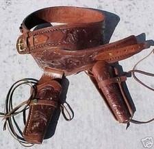 NEW Brown Leather Tooled Double Western Cowboy Holster 44/45 cal b