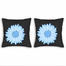 Set of 2 Decorative Throw Pillow Covers 18x18in - Blue Flower Design 