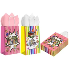 Teacher Appreciation Gift Bags 12 Pcs Thank You Tote Bag with Tissue