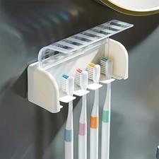 Wall Mounted Toothbrush Holder Storage Organizer with Cover for Bathroom