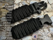 Casio G-Shock Replacement Adjustable Paracord Watch Straps Whistle COLOR BLACK