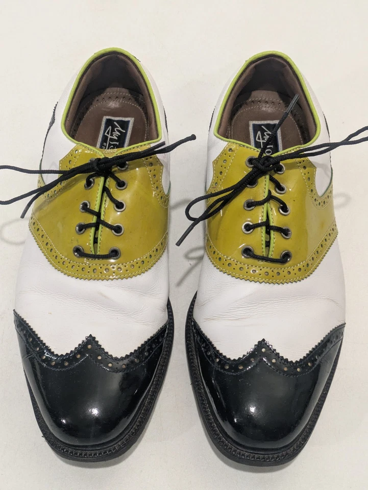 Zapatos de golf FootJoy Icon Saddle blancos negros amarillos talla 9,5 W Foto 4 de 4