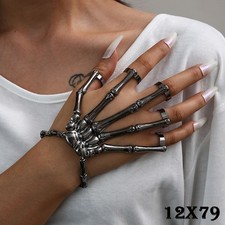 Halloween Armband Exaggerate Skull Skeleton Finger Hand Bracelet with Rings  Gol