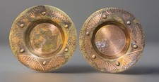 2 Arts & Crafts Mission Era Arrow Metal New York Hammered Copper Bowl Platters