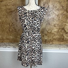 Alice + Olivia Dress Womens S Leopard Print Open Back Mini Cap Sleeve Lined