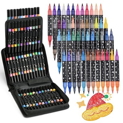 96 Colors Glitter Brush Markers,48 Pack Dual Tip Brush Glitter Marker for Doo