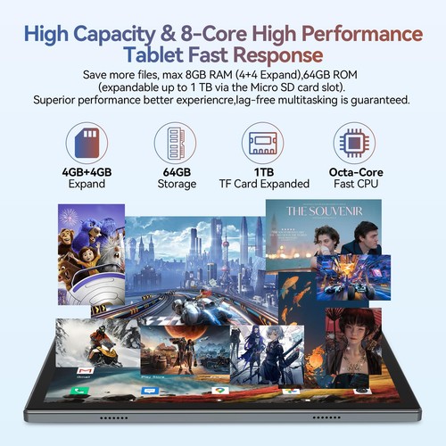 Android 14 Tablet 2025 Latest Tablets, 10 inch Tablet (4+4)GB RAM 64GB ROM 1T... - Picture 2 of 8