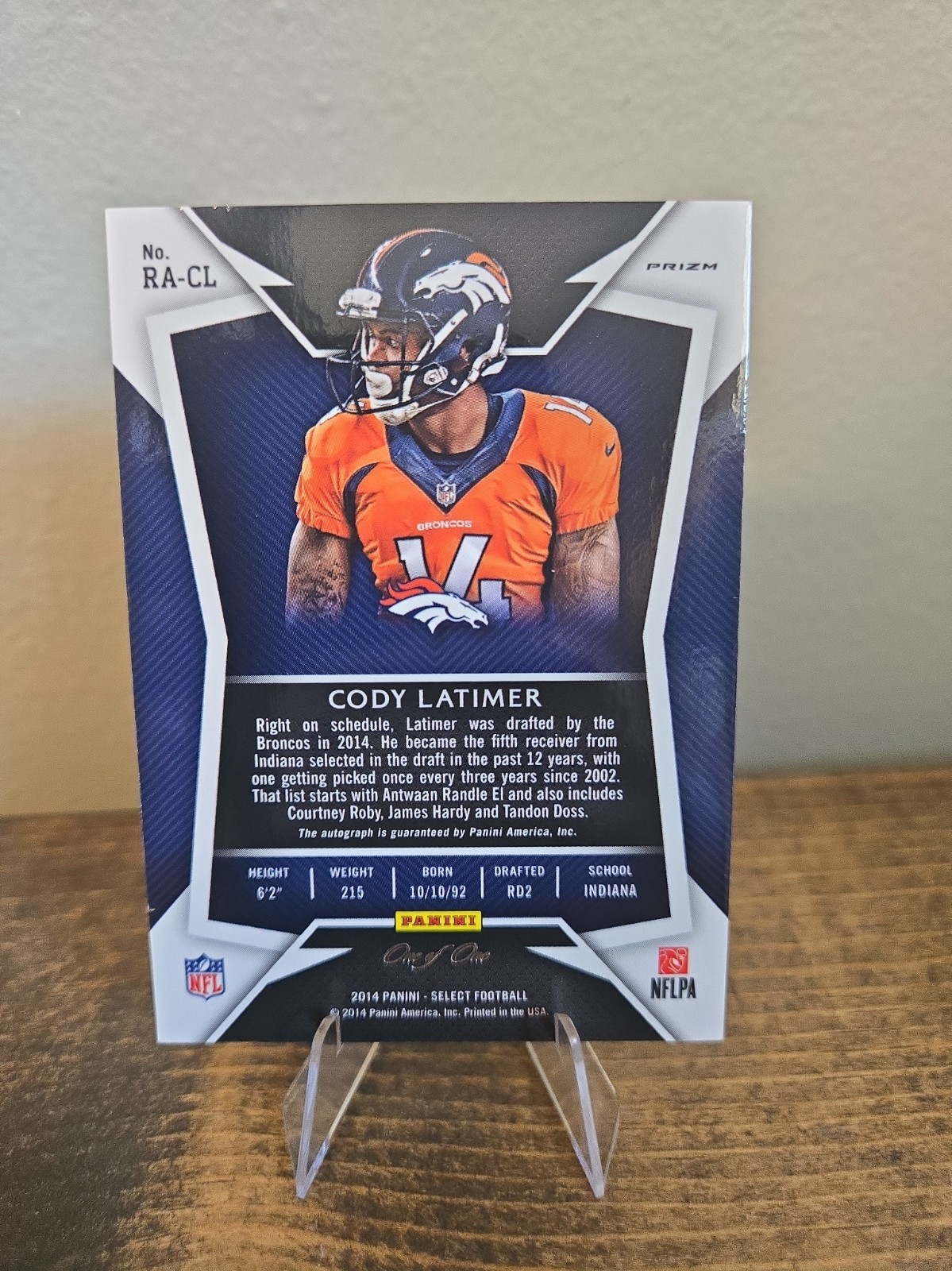2014 Panini Select Cody Latimer Prizm Auto RC #RA-CL 1/1 Broncos view 2