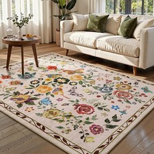 5x7 Washable Area Rug for Living Room, Soft Non Slip Low Pile Carpet, Floral ...
