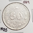 Mexico 50 Cents 1935 .400 Coin Silver Delaminated, Key-Date, Plata .400. Escasa. — photo 3