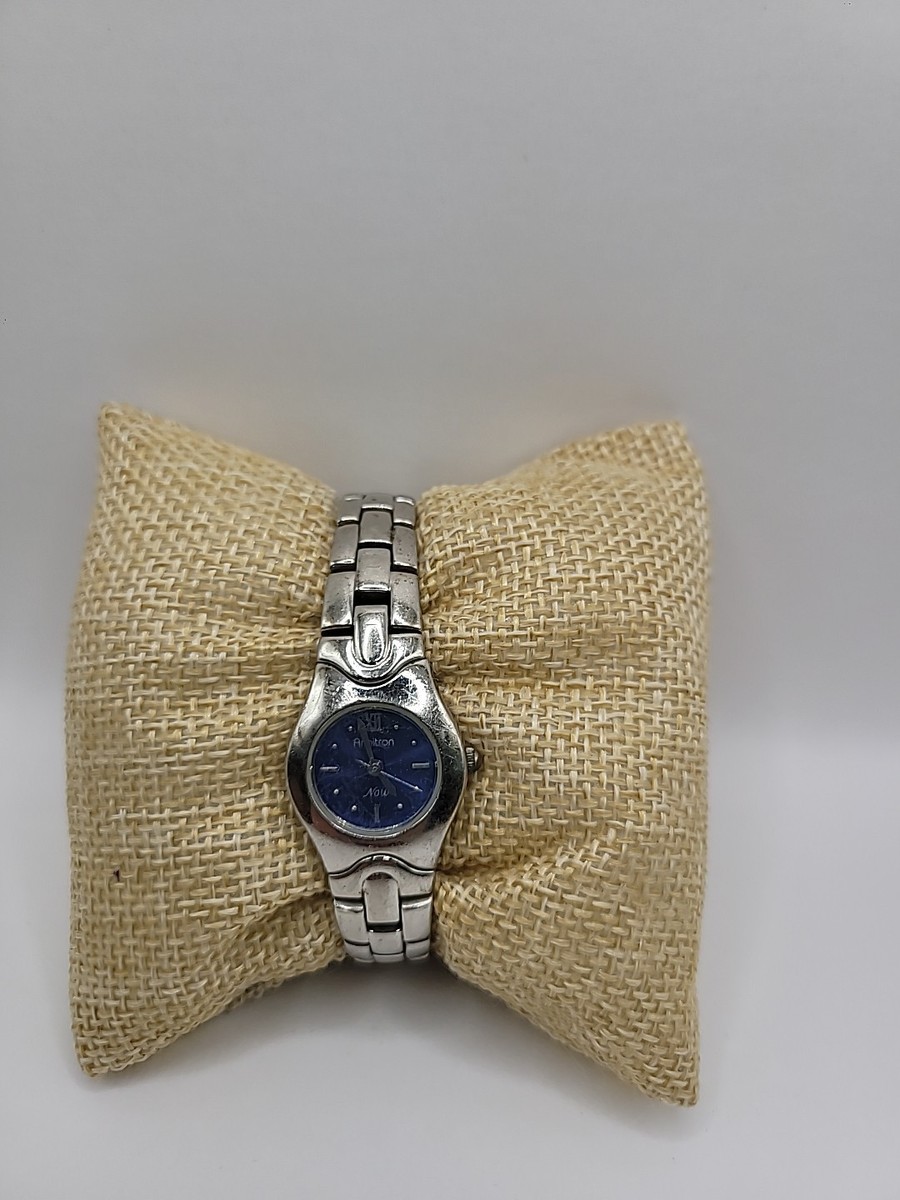 Vintage Armitron Wristwatch Watch Silver Tone Blue Dial 
