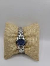 Vintage Armitron Wristwatch Watch Silver Tone Blue Dial Metal Band Jewelry