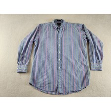 Mens Vintage RL Chaps Long Sleeve Button Up Blue Striped Size Large USA