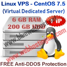 Linux VPS - CentOS 7.5 (Virtual Dedicated Server) 6GB RAM + 200GB HDD