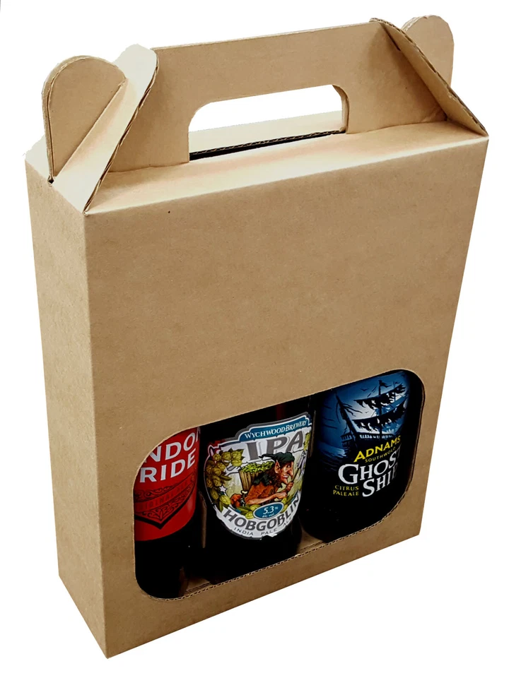 Beer Bottle Carrier Box Christmas Gifts Holds 3 Bottles up to 245mm x 70mm - Image 3 of 3