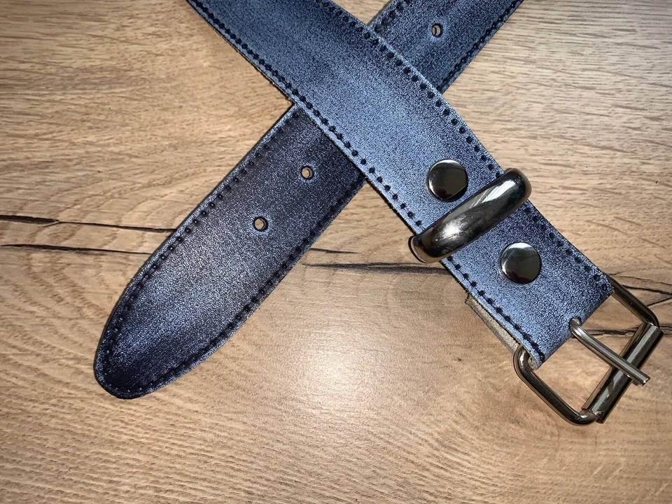 Cinturón de mezclilla azul de cuero real 38 mm tachuela a presión con hebilla wx18 Foto 3 de 4