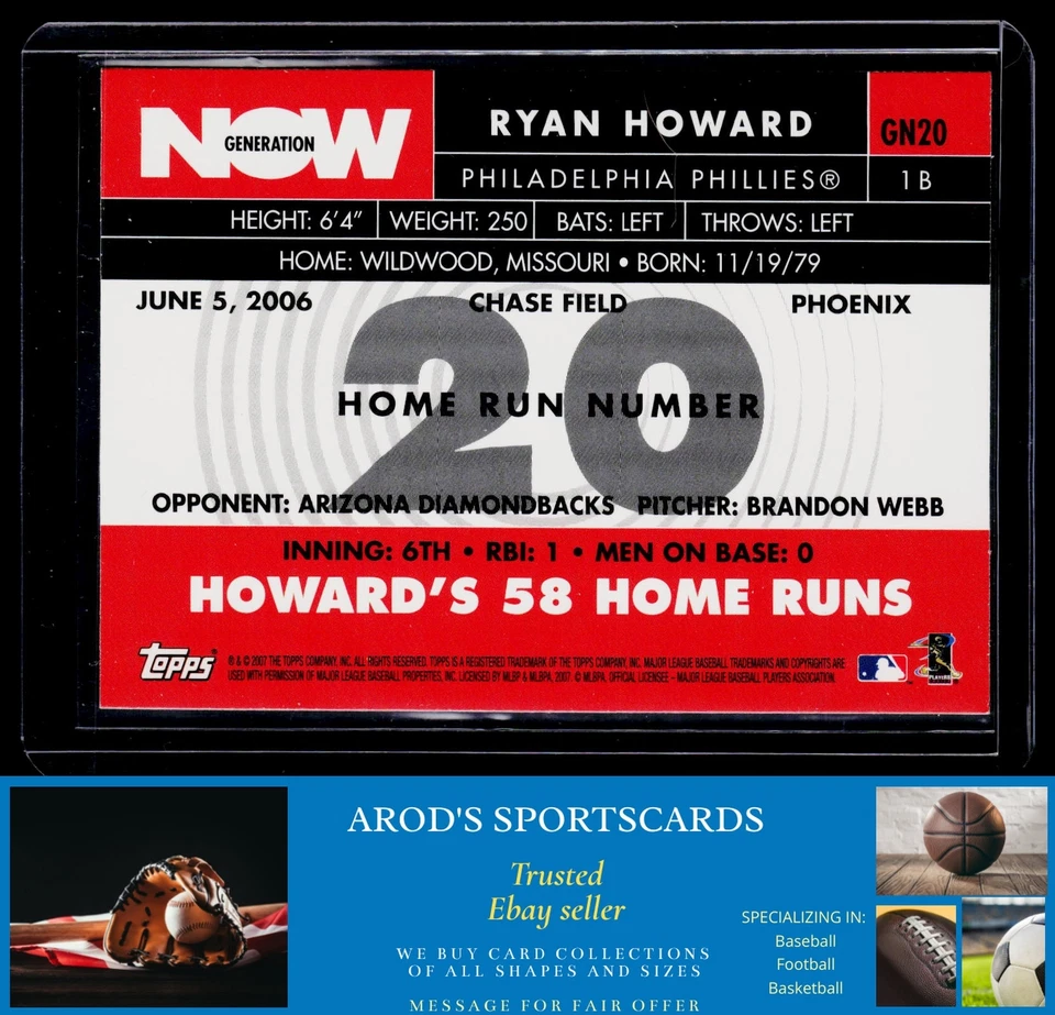 2007 Topps *Ryan Howard **Card #GN20** - Image 2 of 2
