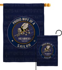 Seabees Proud Wife Sailor Burlap Garden Flag Navy Armed ForcesYard House Banner