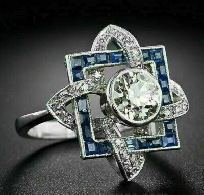 2Ct Round Diamond Art Deco Style Engagement Ring 14k White Gold Plated Simulated
