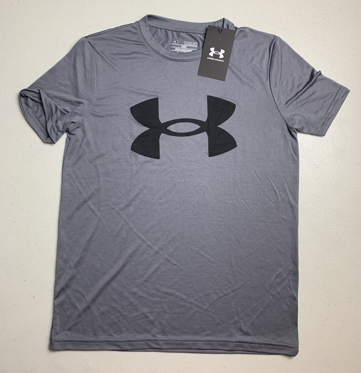 Under Armor Heat Gear Youth Medium Graphic Loose Fit Gray T-Shirt Brand New