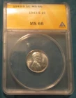 1943 S Lincoln Cent - ANACS MS-66 - Nice luster!