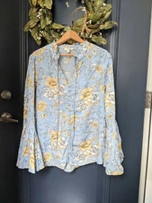 Anthropologie boho top by Umgee size small blue bell sleeve peasant romantic