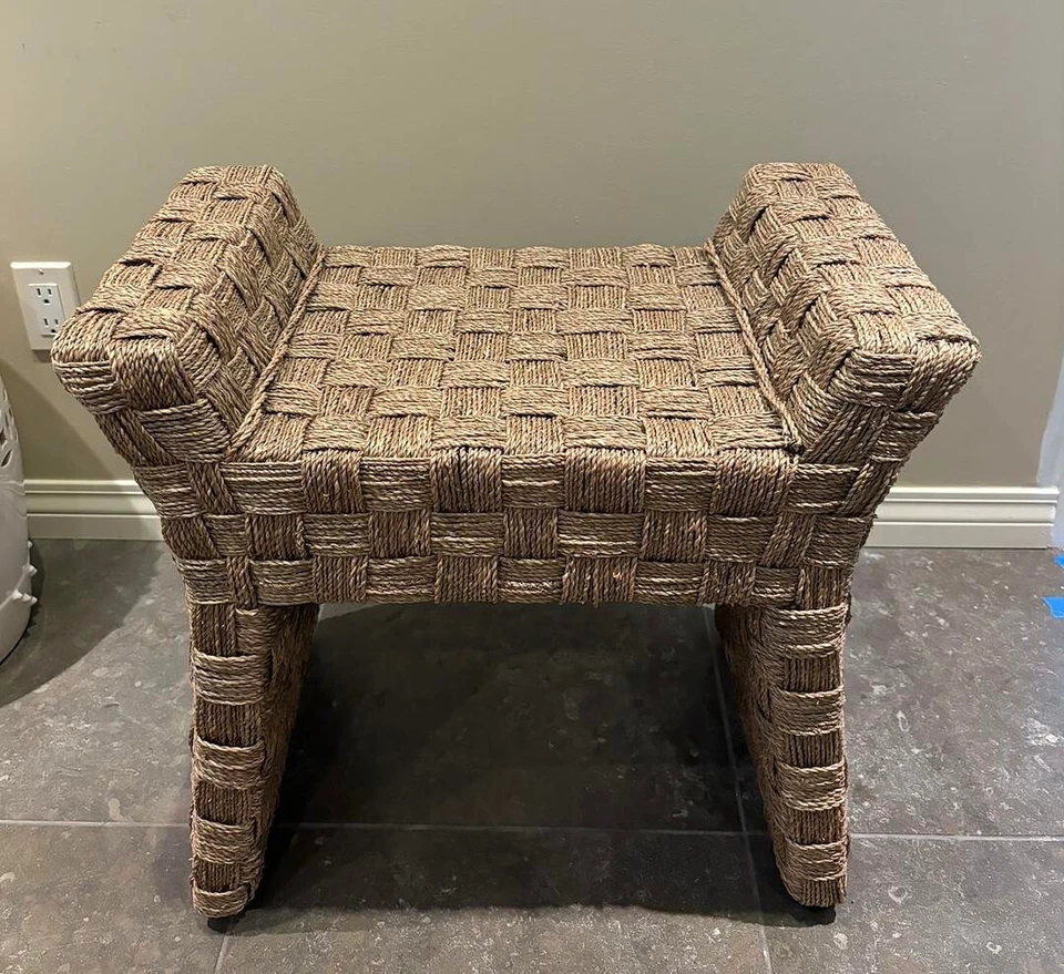 Checkered Weave Hyacinth Vanity Stool - Image 2 of 4