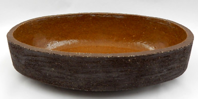HANDMADE OVAL POTTERY SERVING DISH ROUGH UNGLAZED FLIP FLOP EXTERIOR/INTERIOR