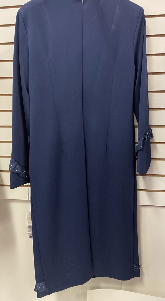Lily & Taylor Ponte knit Dress W/Rhinestone Ruffles & Long Sleeves Navy 16  | eBay