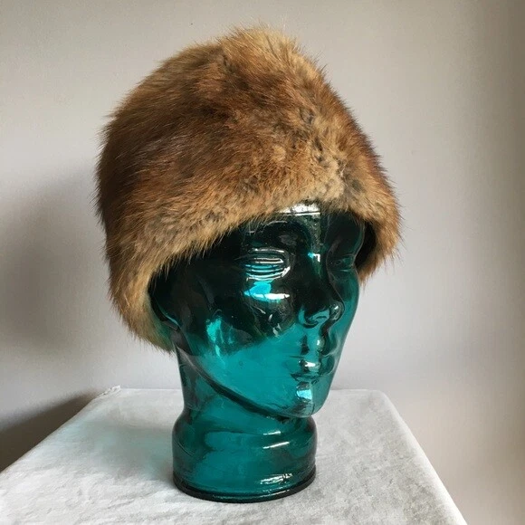 Vintage fur hat brown muskrat fur made in Canada