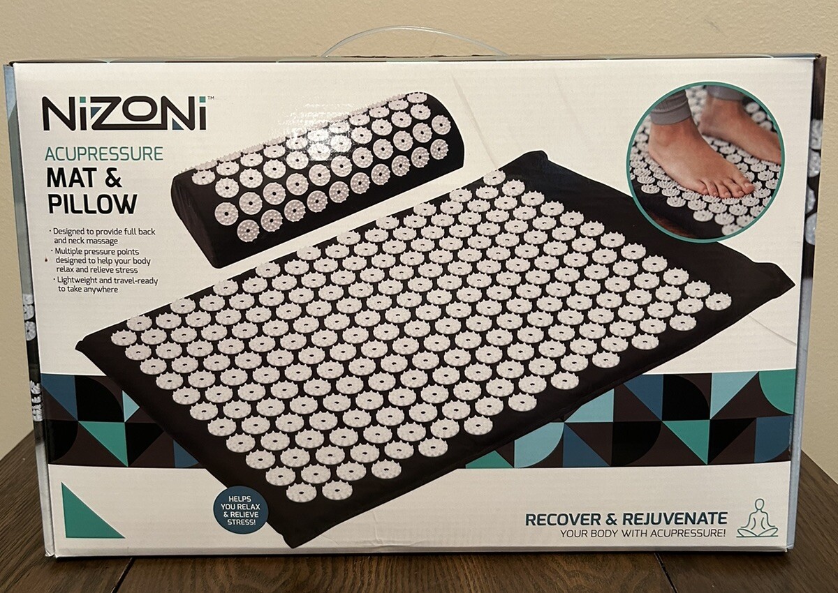 NIZONI Neck and Back Pain Relief Acupressure Mat and Neck Pillow