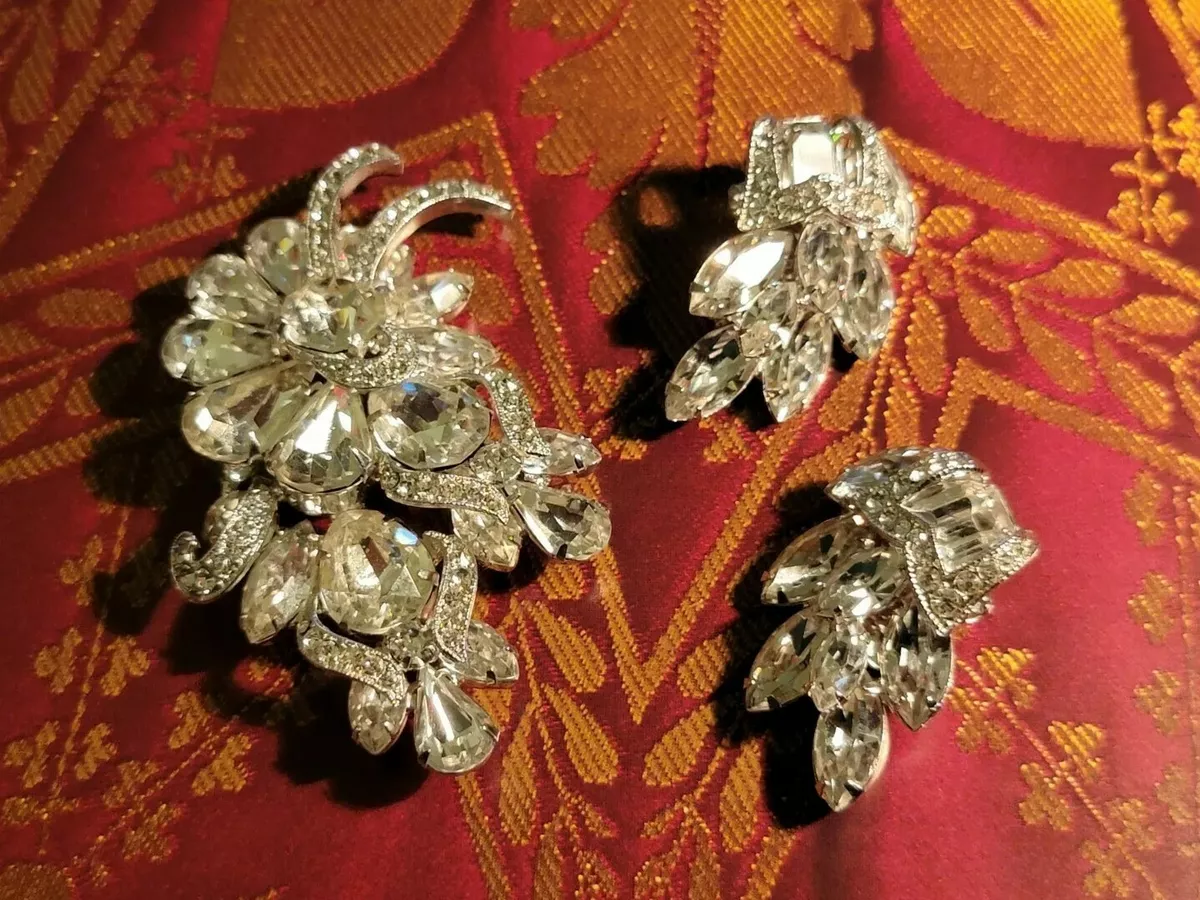 Vintage Eisenberg Clear Crystal Brooch And Earrings Set eBay