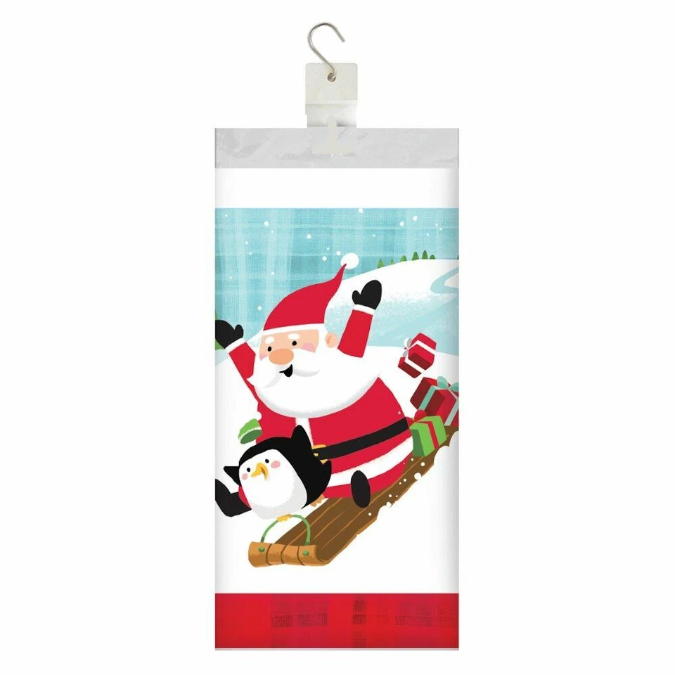 Mantel de plástico con estampado de bordes de Papá Noel y Pingüinos 54 x 102 Foto 2 de 3