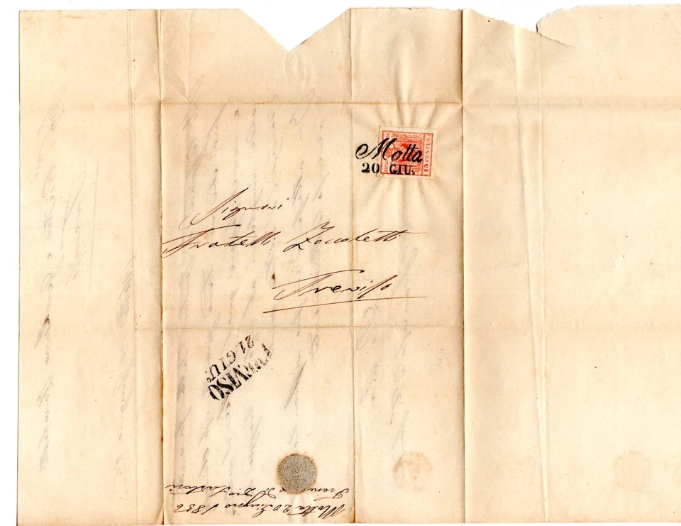 Austria Lombardy Venetia 1856 Motta to Fremso Folded Cover With Letter - Image 2 of 3