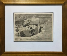 Winslow Homer A Winter Morning Shoveling Out  RARE Original 1871 Woodcut Print