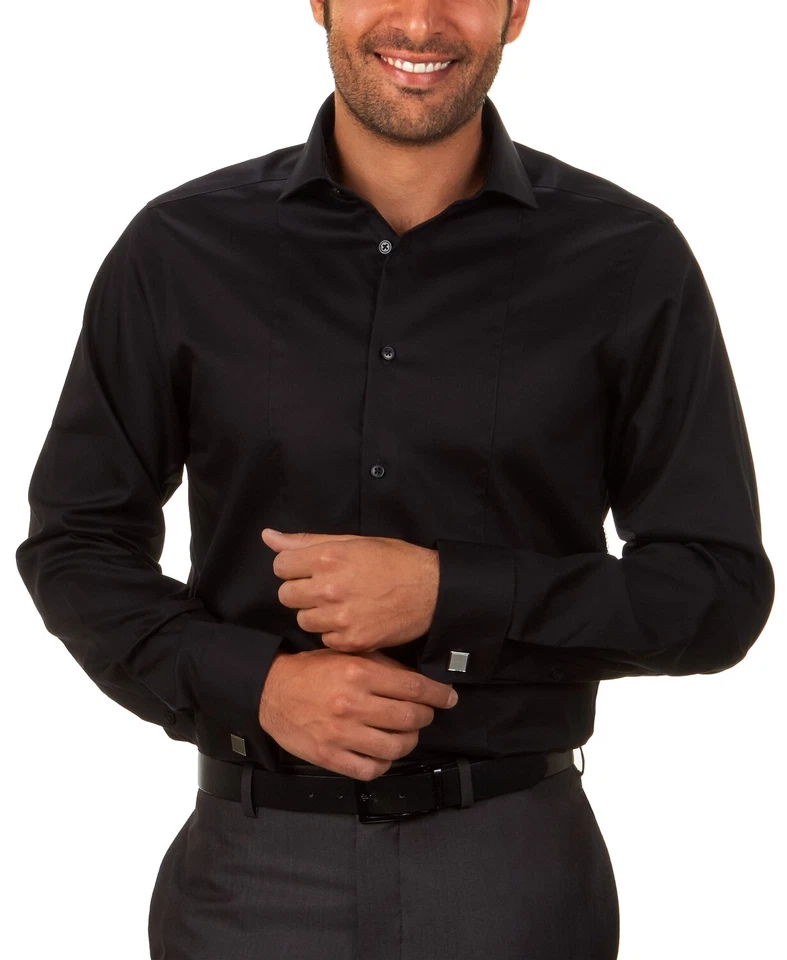 Camisa de vestir para hombre Calvin Klein 100 % algodón calce ajustado puño francés liso 33SPO Foto 3 de 4