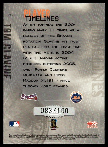 2005 Donruss Throwback Threads Player Timelines Spectrum Tom Glavine 083/100 - Picture 2 of 2