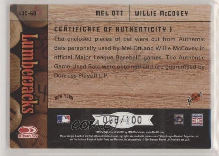 2004 Leaf Limited Lumberjacks Bats /100 Willie McCovey Mel Ott #LJC-50 HOF - Image 2 of 2
