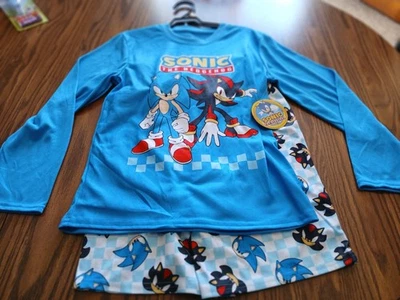 Kids Sonic The Hedgehog Long Sleeve T-Shirt & Shorts Set White Blue Size 10/12 - Image 1 of 4