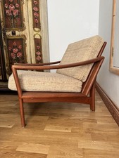 Glostrup Made In Denmark Teak & Wool Armchair vintage mid century
