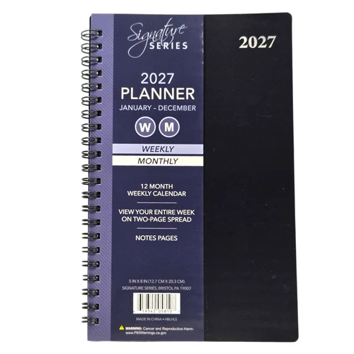 Signature 2027 Weekly & Monthly Planner Calendar, Jan-Dec,  5"x 8" in - Black