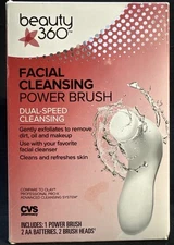 beauty 360 facial cleansing power brush dual speed+2 brush heads scuffed box